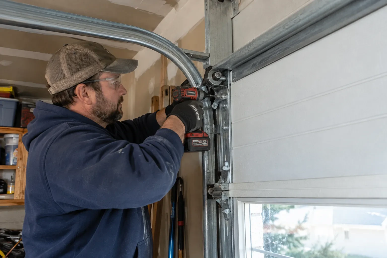 Illustrative garage doors scene; not an actual job